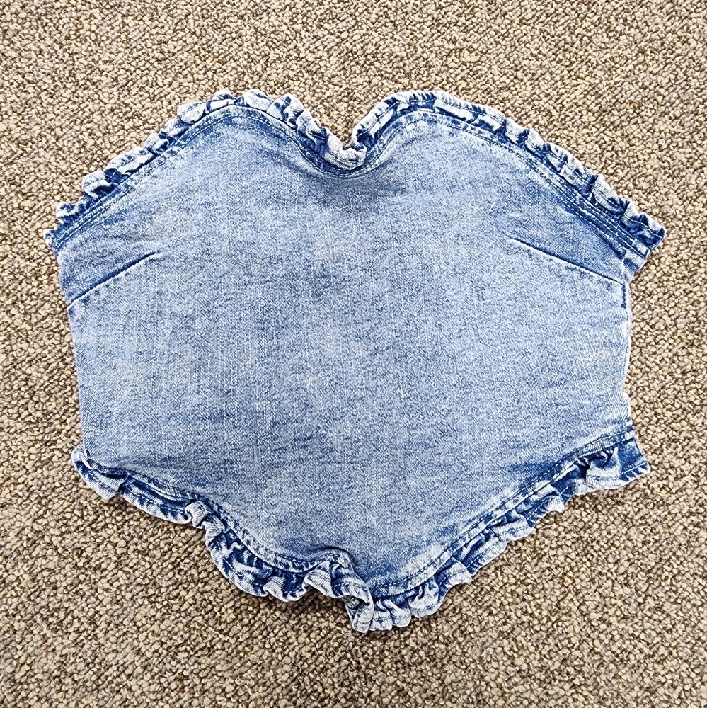 Denim Blue Ruffled Crop Top With Corset